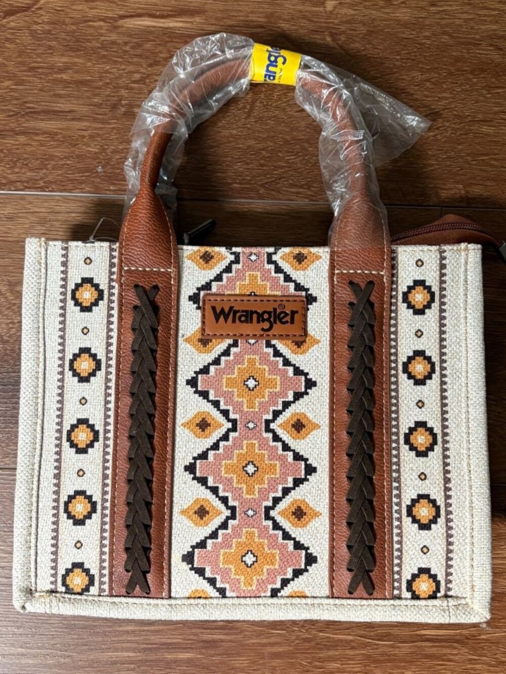 Wrangler Canvas Tote Bag Aztec Print & Faux Leather Handles NEW Boho Western